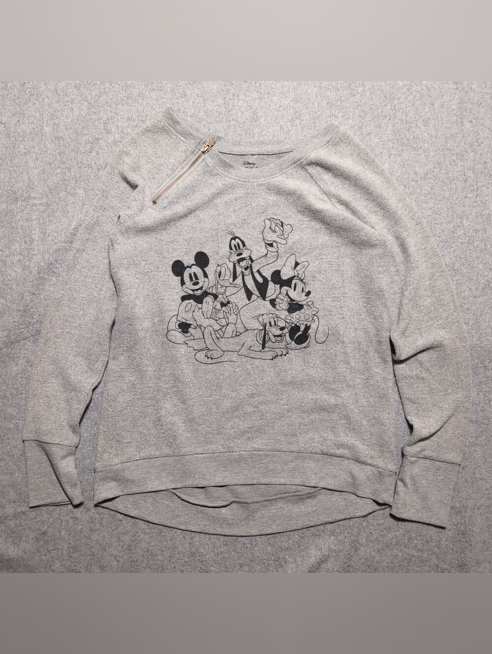 Disney Gray Crewneck Sweater with Classic False Zipper Design Sz Small EUC